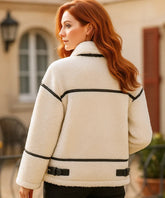 Comprar Jaqueta feminina de inverno  branco com forro peluciado e detalhe em couro sintético com gola alta em promoção ZARA